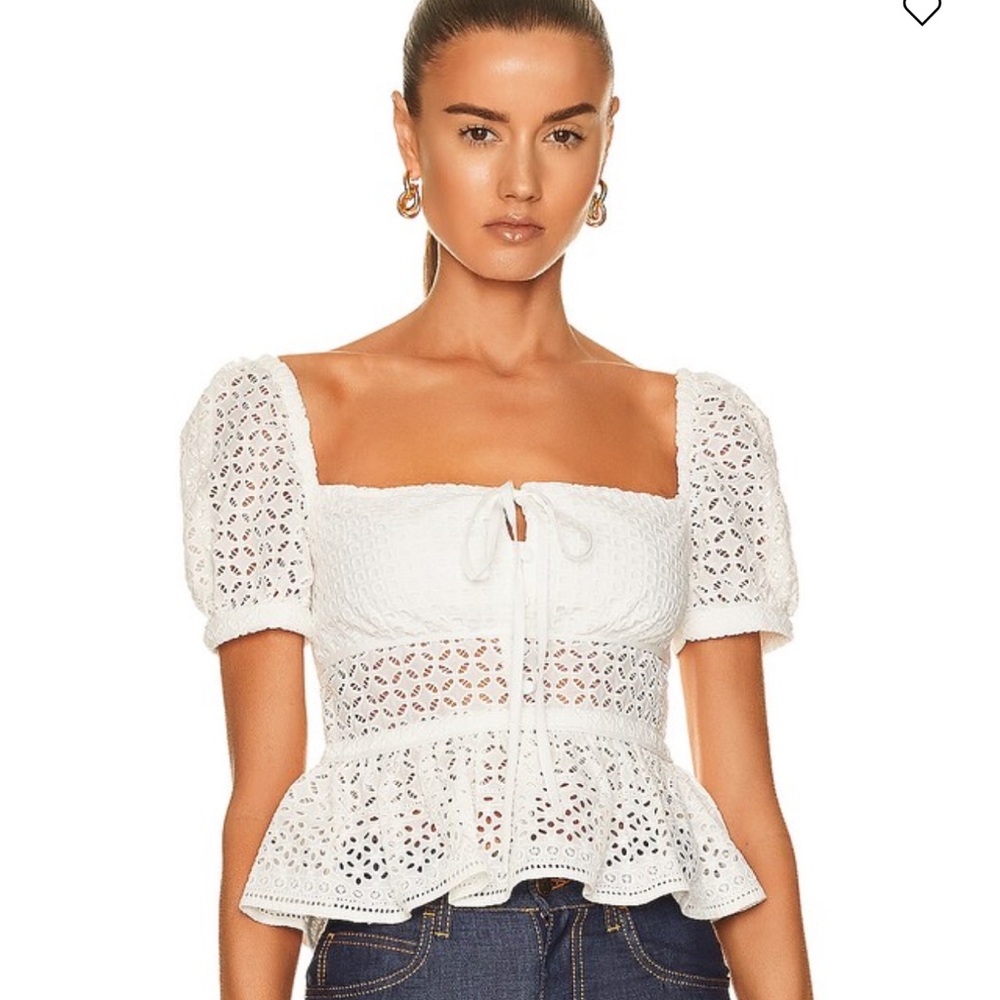 Self-Portrait White Cotton Broderie Peplum Top US 12 NWT